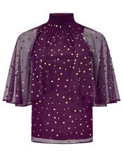 Kimberley Sequin Cape Top, Red (BERRY), large