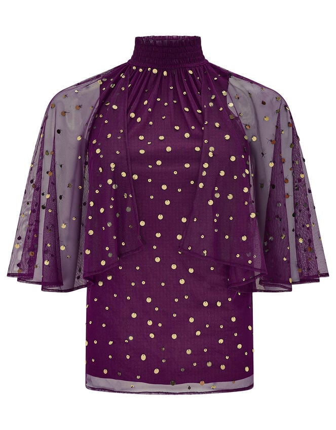 Kimberley Sequin Cape Top, Red (BERRY), large