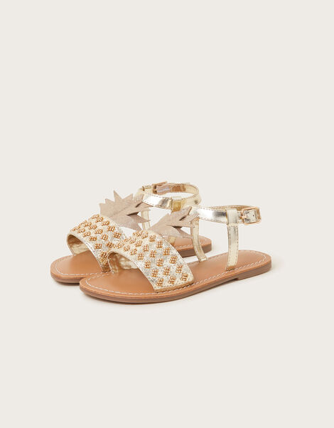 Embellished Pineapple Sandals, Gold (GOLD), large