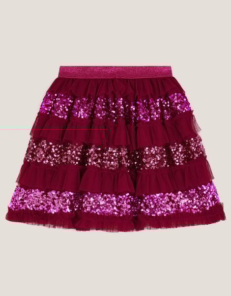 Sequin Ruffle Disco Skirt, Red (RED), large
