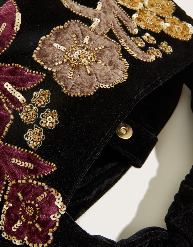 Velvet Embroidered Knot Cross-Body Shoulder Bag, , large