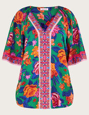 Floral Print Top, Orange (ORANGE), large