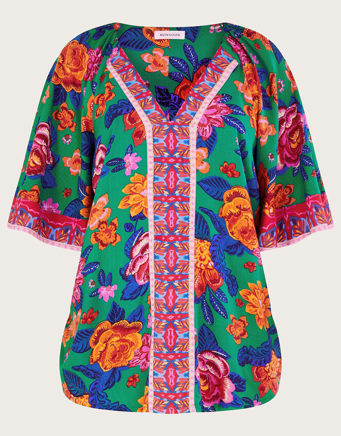 Floral Print Top in LENZING™ ECOVERO™, Orange (ORANGE), large