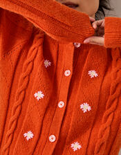 Enya Floral Cable Knit Cardigan, Orange (ORANGE), large