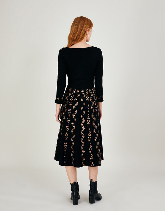 V-Neck Pattern Knit Dress in Sustainable Viscose, Black (BLACK), large