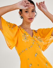 Margo Embroidered Tea Dress in Recycled Polyester, Yellow (YELLOW), large
