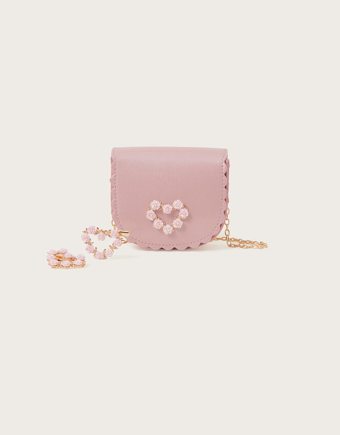 Floral Love Heart Bag and Hair Clip Set, , large