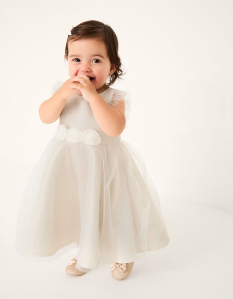 Baby Principesa Appliqu&eacute; Rose Sparkle Dress, Gold (GOLD), large