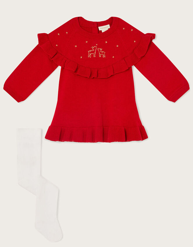 Newborn Christmas Knitted Dress and Tights Set, Red (RED), large