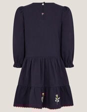 Floral Embroidered Tiered Dress, Blue (NAVY), large