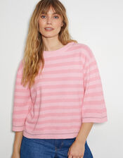 Sammi Stripe Crop Sleeve Jumper, Pink (PINK), large