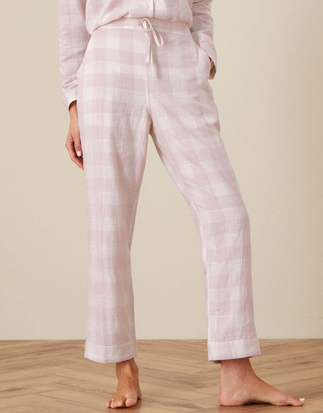 Check Wide Leg PJ Trousers, Pink (BLUSH), large