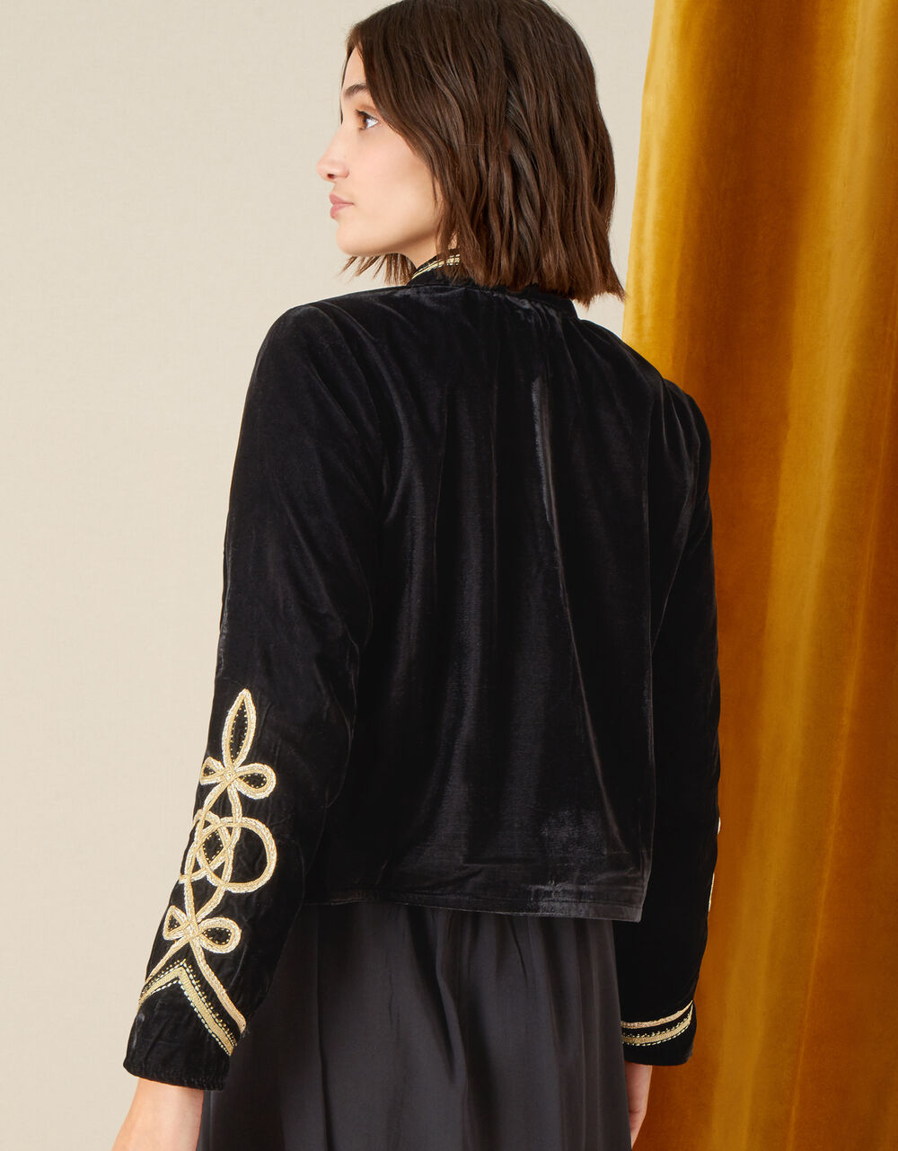 Embroidered Velvet Military Jacket Black Women's Jackets Monsoon