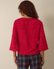 Chrissy Bell Sleeve Textured Fringe Top, Red (RED), large