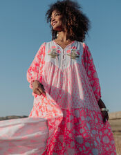 Piti Cuiti Floral Tiered Maxi Dress, Orange (CORAL), large