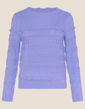 Pointelle Stitch Scallop Detail Jumper, Purple (PURPLE), large