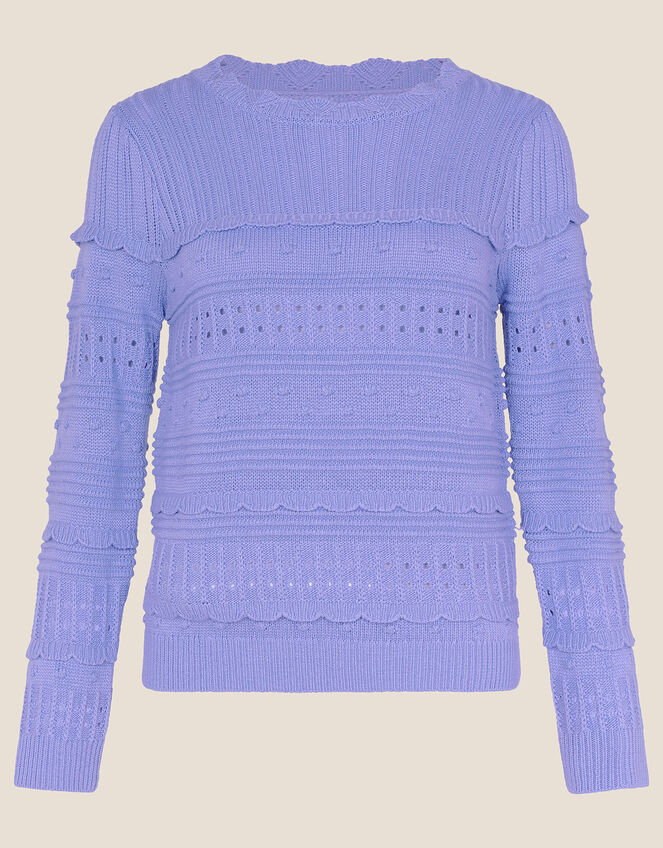 Pointelle Stitch Scallop Detail Jumper, Purple (PURPLE), large