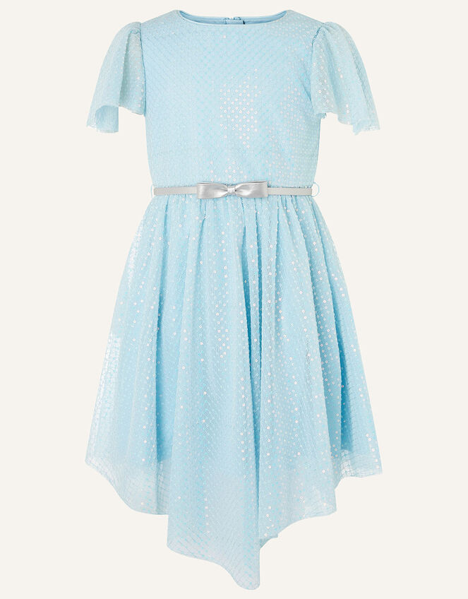 Sequin Flutter Sleeve Dress , Blue (PALE BLUE), large