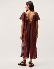 Aurelia Embroidered Cotton Jumpsuit, Brown (BROWN), large