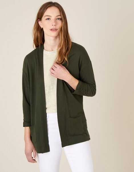Bonnie Button Cover-Up in Linen Blend  Green, Green (KHAKI), large