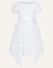Adele Lace Puff Sleeve Communion Dress, White (WHITE), large