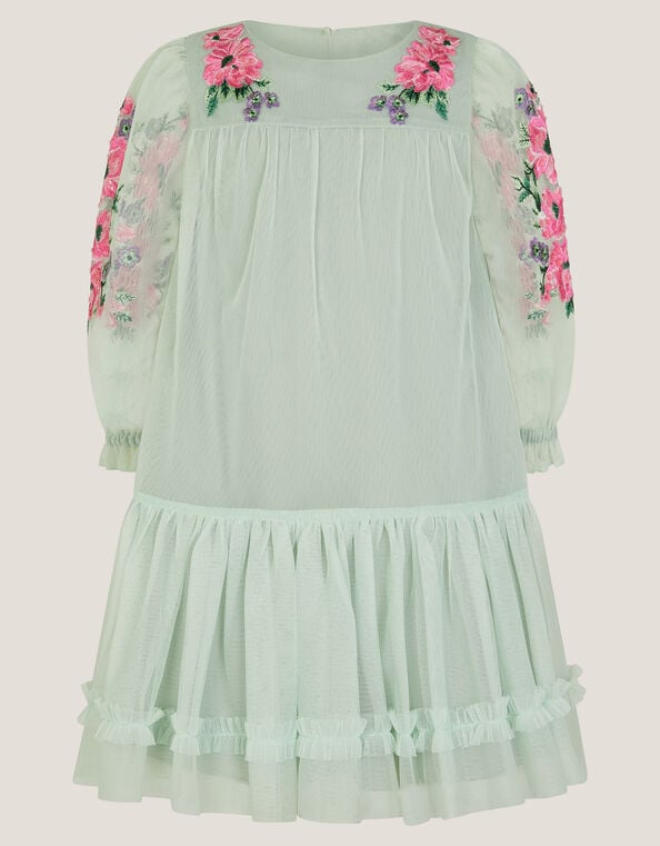 Peony Embroidered Tulle Party Dress, Green (SAGE), large