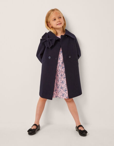 Bow Collar Coat, Blue (NAVY), large