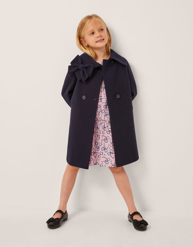 Bow Collar Coat, Blue (NAVY), large