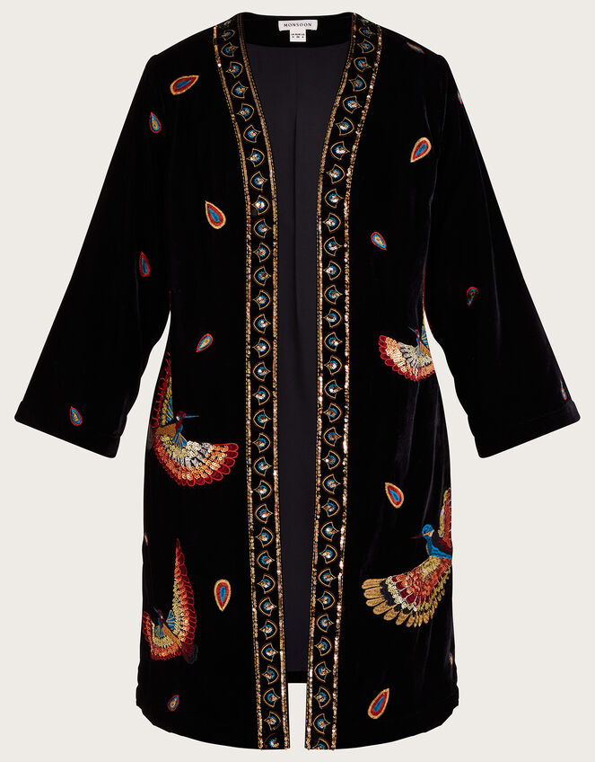 Baylie Embellished Velvet Kimono, Black (BLACK), large