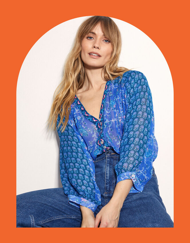 East Leona Paisley Print Blouse, Blue (BLUE), large