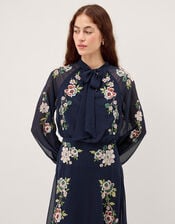 Annika Floral Embroidered Chiffon Midi Dress, Blue (NAVY), large