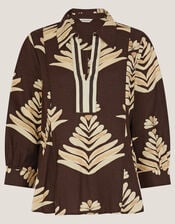 Pamela Leaf Print Top, Brown (CHOCOLATE), large