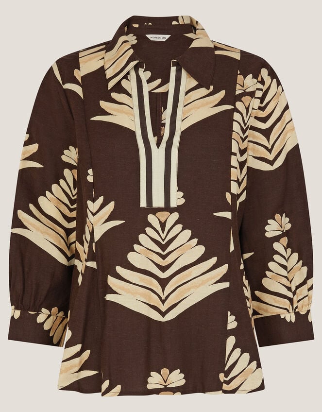 Pamela Leaf Print Top, Brown (CHOCOLATE), large