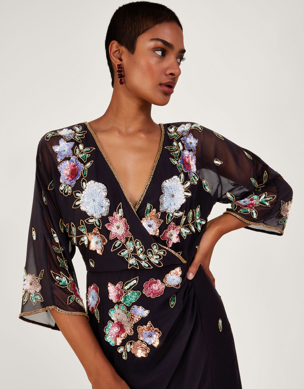 Silk floral wrap dress sale