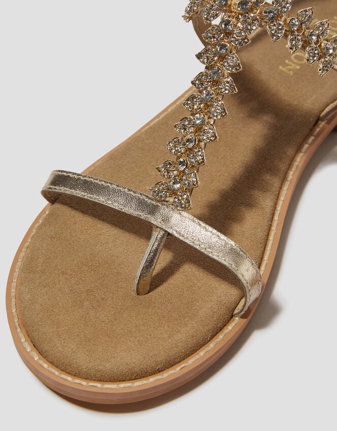 Dee Diamante Metallic Leather Sandals, Gold (GOLD), large