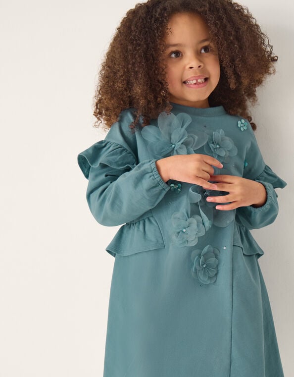 Floral Appliqué Sweatshirt Dress, Green (GREEN), large