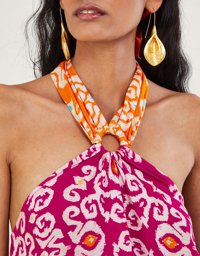 Bandhani Print Halter Ring Cami Top in LENZING™ ECOVERO™ , Pink (PINK), large