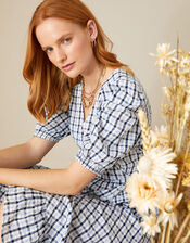 Gingham Wrap Dolly Dress, Blue (BLUE), large