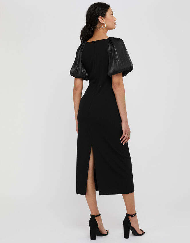 Eliza Organza Puff Sleeve Midi Dress, Black (BLACK), large