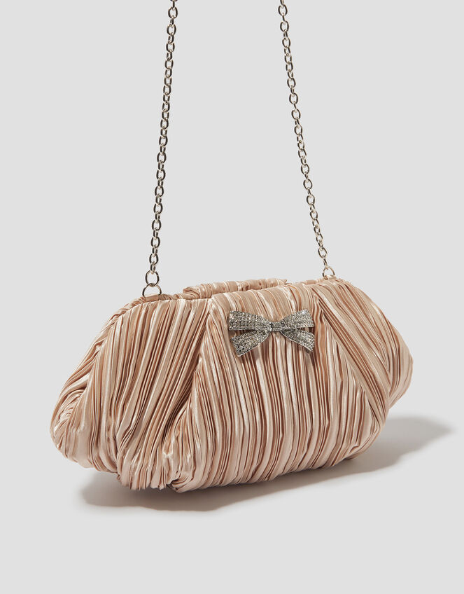 Pen Plisse Satin Clutch Bag, Pink (BLUSH), large