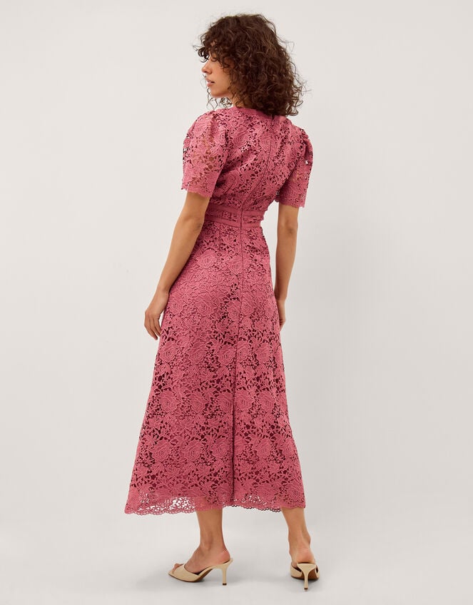 Regina Short Sleeve Lace Midi Dress, Pink (ROSE), large