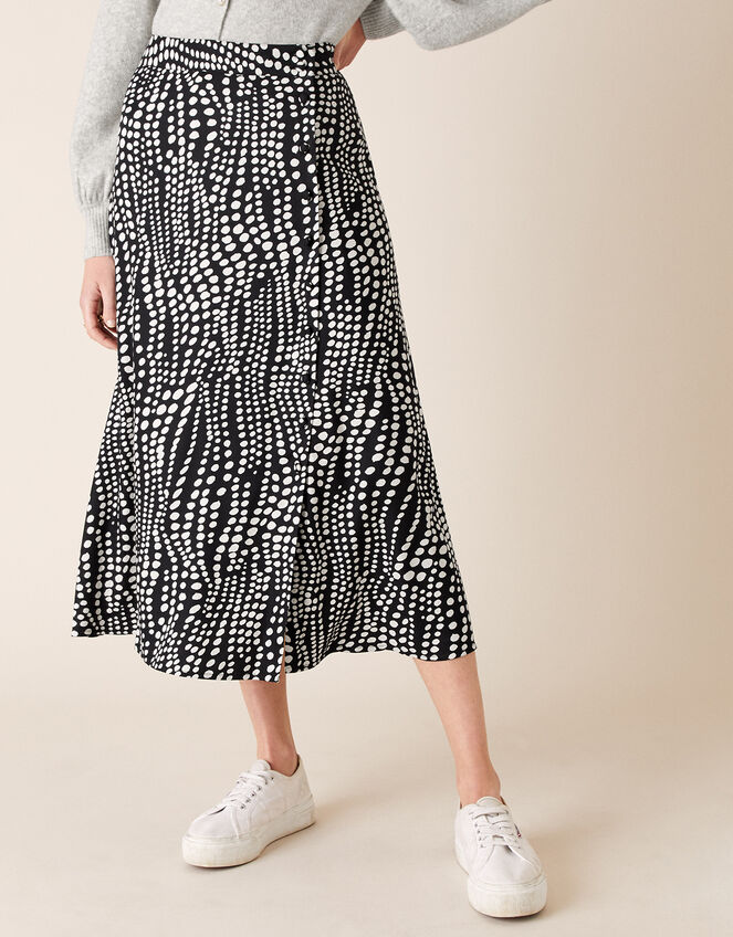 Monochrome Spot Midi Skirt, Black (BLACK), large