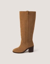 Isla Suede Knee High Heeled Boots, Tan (TAN), large
