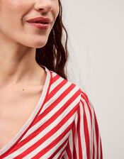 Shayla V-Neck Stripe Jersey Top, Ivory (IVORY), large