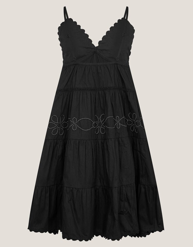 Floral Embroidered Tier Dress, Black (BLACK), large