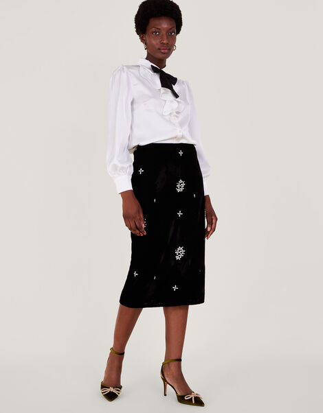 Carola Embellished Velvet Skirt, Black (BLACK), large