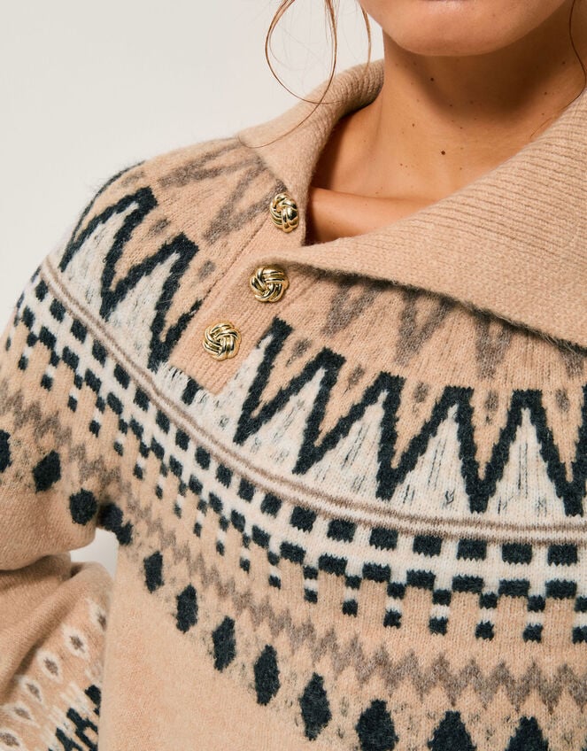 Fifi Fair Isle Sweater, Camel (CAMEL), large
