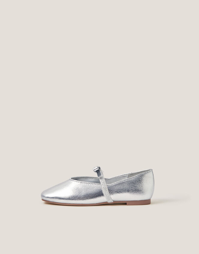 Bow Strap Metallic Ballet Flats, Silver (SILVER), large