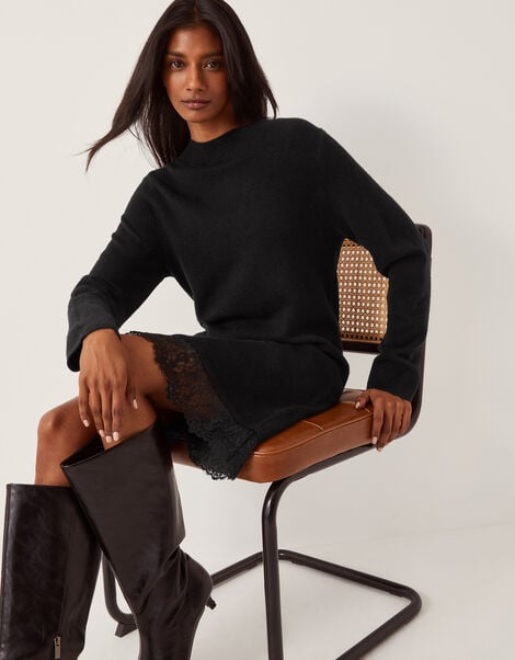 Lou Lace Mini Jumper Dress, Black (BLACK), large