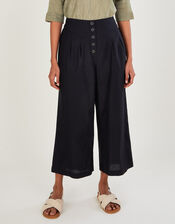 Button Pocket Trousers in Linen Blend, Black (BLACK), large